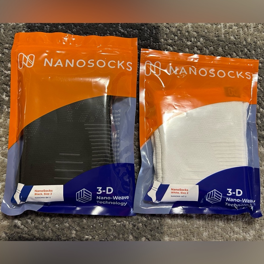 TWO Sz 2 NanoSocks 3D Nano-Weave Compression Socks Black White Unisex Adult New
